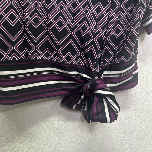 Perseption Women's 2X Multicolor Purple Geometric Blouse 3/4 Sleeve Boat Neck - Picture 4 of 12